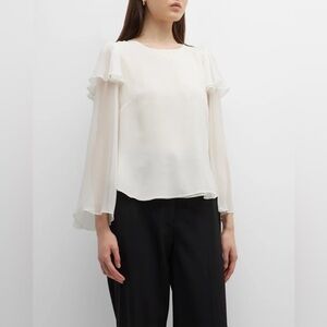 Rebecca Taylor Silk Chiffon Ruffle Blouse Size 4 Ivory Sheer Sleeve Feminine NWT
